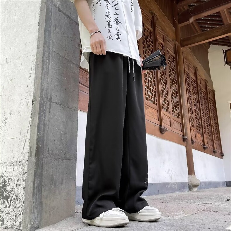 新中式冰丝裤男夏立体包边烫直刺绣直筒西装裤风凉感裤子K2831,男装西裤,星座1116A-1（原606A）