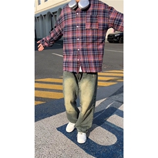 格子衬衫流苏下摆设计小众百搭美式外搭A061-AC00378-P60，男装衬衫，电商A061