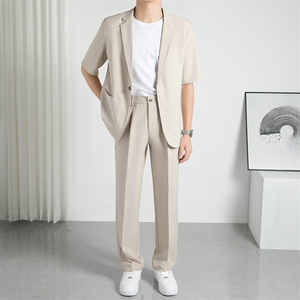 TW053-P95 夏季时尚男INS微阔西服两件套短袖西装西裤图片