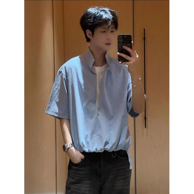 网图！新款假两件衬衫纯色百搭简约高级感-LK80107-特批45，男装衬衫，电商A061