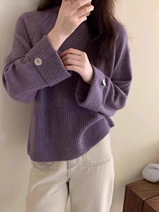 秋冬新款气质显瘦宽松袖子羊毛衫圆领套头女图片