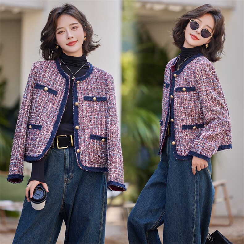 高级感粗花呢小个子小香风外套女法式轻熟风2024秋冬新款毛呢上衣，女装短外套，雅静靓衣