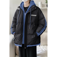 棉衣男冬季新款港风宽松大码连帽假两件加厚棉服MF8587-P88，男装棉衣，星座214-3