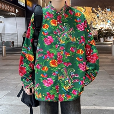 东北大花衬衫男长袖风复古礼服外套潮牌宽松上衣8018特P30，男装衬衫，电商A056