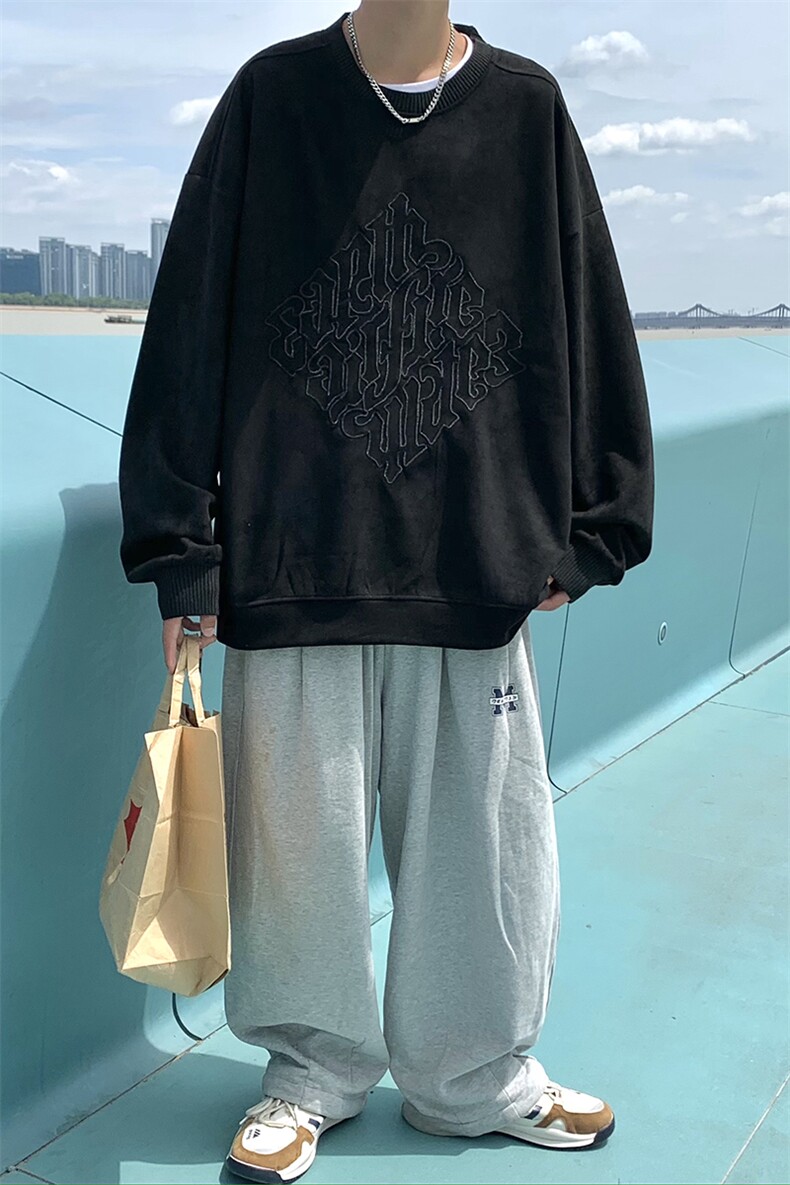 2025秋新款麂皮绒宽松休闲oversize情侣套头卫衣B266-Y601-P60,男装卫衣,星座B257-1