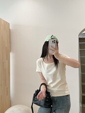 多色螺纹棉双U半袖，女装T恤，沐策羊绒