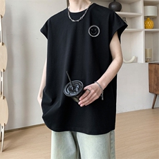 图案已注册夏季港风宽松背心男潮牌休闲运动坎肩无袖T恤B025/P25，男装T恤，电商B209