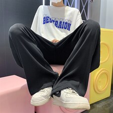 2025夏季新款港风男条纹纯色直筒阔腿薄款休闲长裤D201-DM155-P40，男装休闲裤，电商D321-1