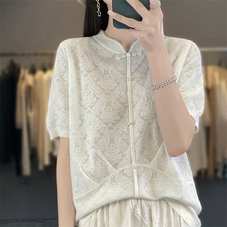 2025年夏季不连帽时尚百搭休闲通勤女士旗袍领短袖休闲/淑女，女装T恤，森墨