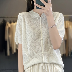 2025年夏季不连帽时尚百搭休闲通勤女士旗袍领短袖休闲/淑女，女装T恤，森墨