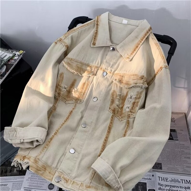 牛仔外套男韩版潮流高街帅气2023春秋新款ins宽松夹克W4586-P68，男装大码男装，星座412-3