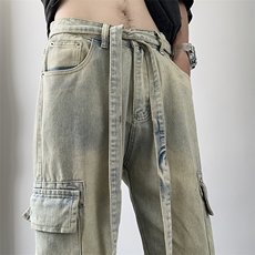 美式高街复古多口袋工装裤男士ins潮宽松直筒牛仔裤N06088-P48，男装牛仔裤，星座308B-1