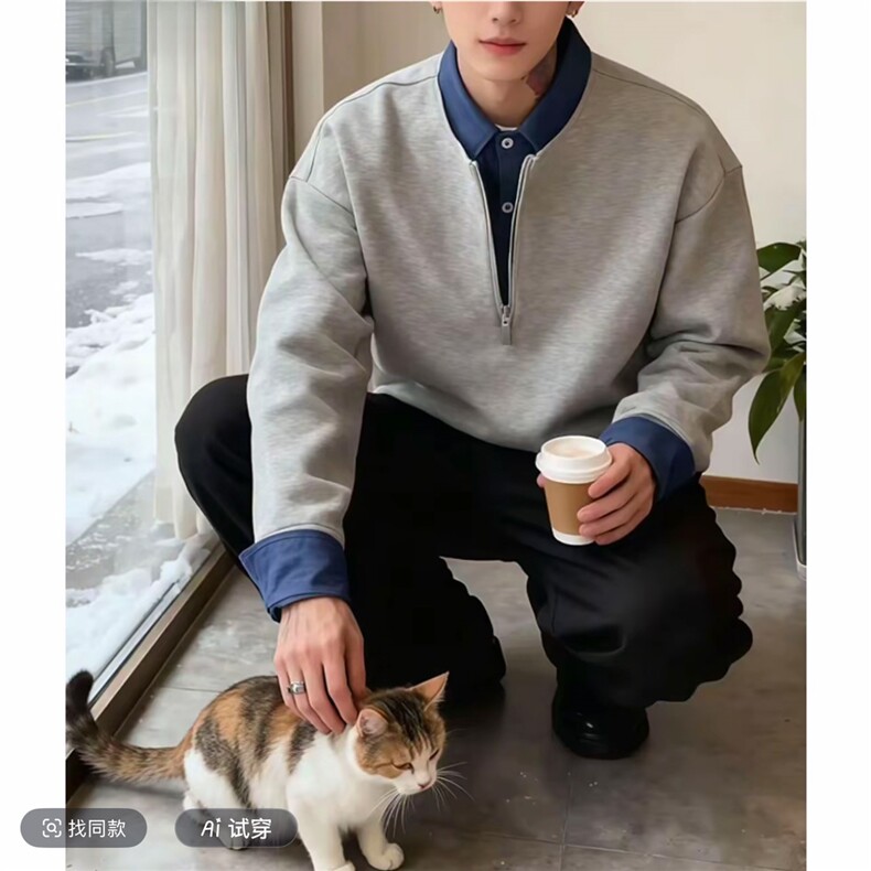 网图！2026春季新款百搭潮流美式长袖T恤男假两件卫衣C26005-TP48，男装T恤，电商C213(原B265)