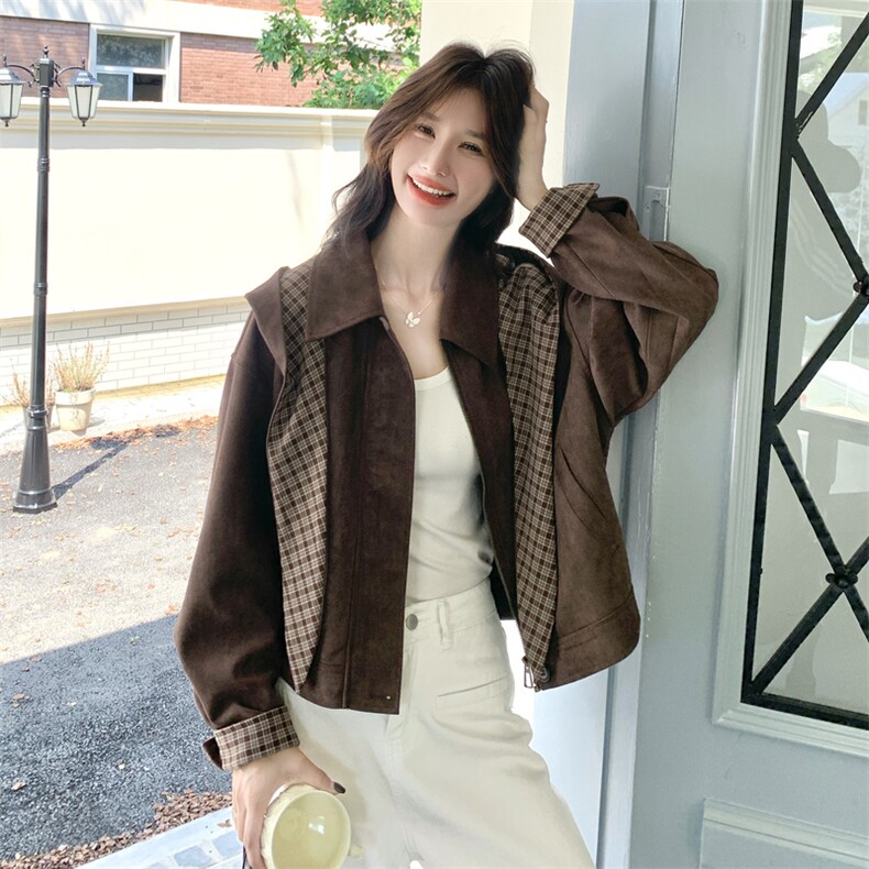 有货深咖色麂皮绒外套帽子可拆卸5230P165K238,女装短外套,2C176