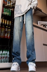 B221美式ins高街暗黑松紧腰宽松直筒牛仔裤LK24233-特P40控68，男装牛仔裤，电商B221
