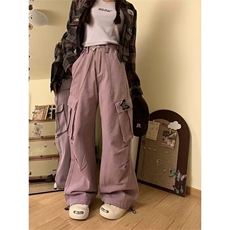 DB327-P55美式蝴蝶抽绳多口袋休闲工装裤宽松直筒长裤-网图现货，男装休闲裤，星座603-2