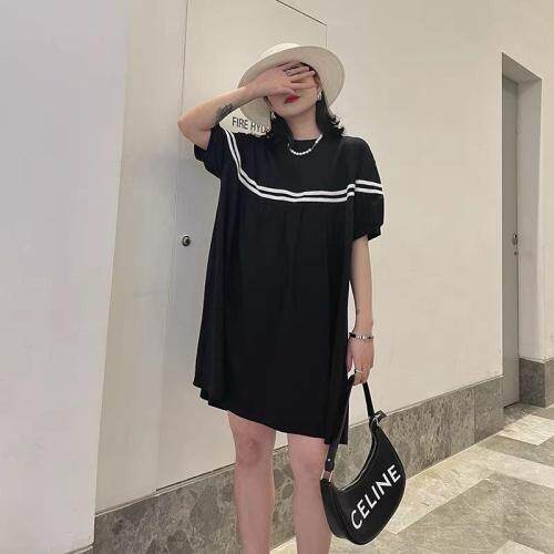 Z2160欧货2021夏季新款短袖两条杠宽松娃娃连衣裙，女装连衣裙，L·H·X