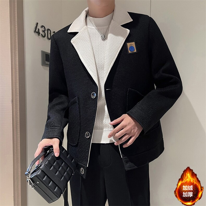 秋冬直播品质拼色加绒加厚翻领毛呢大衣夹克外套N9811-p135控185,男装毛呢大衣,电商D303