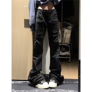 AK1659-P64美式多口袋修身显瘦微喇工装牛仔裤图片