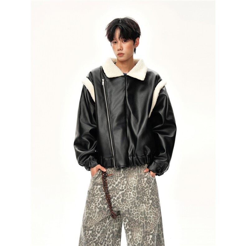 现货秋冬皮夹克羊羔绒加厚外套袖子拆卸马甲1016-1W109P106K178,男装夹克,星座1016-1（原电商B408-1）