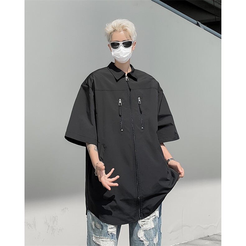 高级感拉链衬衫男简约设计款长袖开衫衬衣C039-P40图片