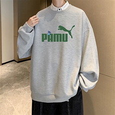 华夫格卫衣圆领卫衣男大码长袖t恤男外套HW76227-P30加绒款-P40，男装卫衣，电商A040