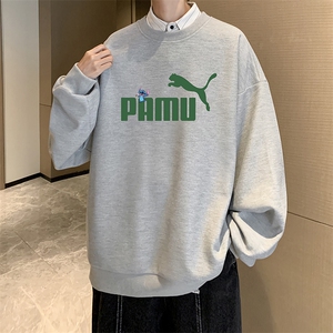 华夫格卫衣圆领卫衣男大码长袖t恤男外套 HW76227-P30加绒款-P40图片