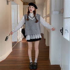 开春穿搭一整套女小个子2025超火独特超好看甜美减龄针织马甲套装，女装套装/套裙，维壹