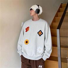 2026春季350g重磅华棉花卉刺绣潮流圆领卫衣男W24583-特P30控65，男装卫衣，电商A001-1