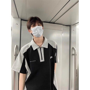 美式短袖男女夏季新款撞色拼接重磅polo衫T恤上衣情侣PLY299-P30图片