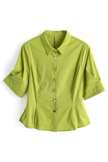 夏新新款短袖纯色收腰显瘦衬衫女，女装衬衫，水衣源