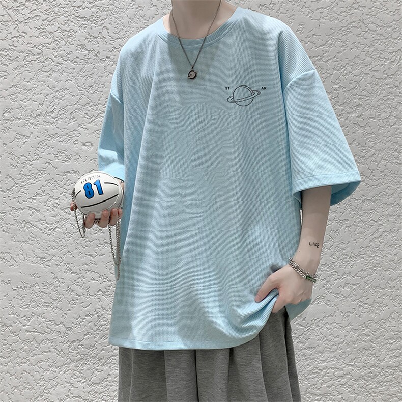 HT73238-P22 华夫格t恤男短袖男大码五分袖 大皂风图片