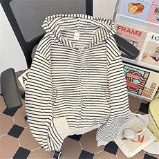 美式复古条纹拉链开衫连帽毛衣女早秋新款宽松百搭情侣潮，男装针织衫/毛衣，星座506A