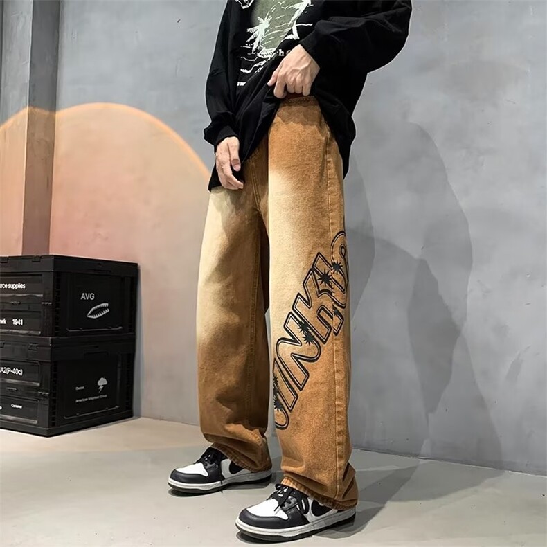 美式渐变牛仔裤男宽松阔腿男裤高街N8012P45,男装牛仔裤,星座1116-2