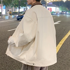 PU皮拼接夹克25年春新品翻领夹克时尚宽松外套A406JK3520特P85，男装夹克，星座309（原A406）