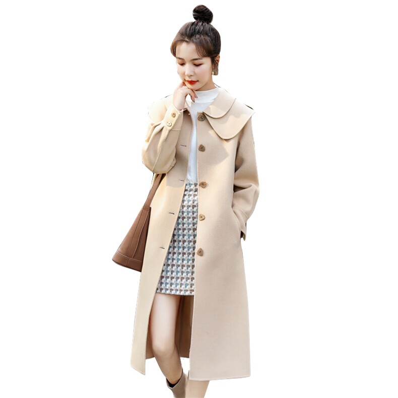 时尚单排扣韩版毛呢大衣优雅显瘦长款外套气质百搭女装,女装毛呢外套,秋水欣儿