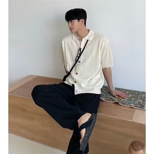 针织polo衫男短袖高级感开衫上衣韩版休闲青年雅痞简约英伦风衣服图片