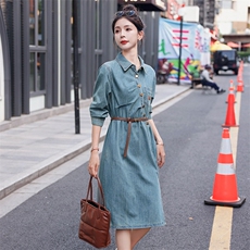 2023秋季新款时尚牛仔连衣裙修身显瘦长袖裙装气质百搭女装，女装连衣裙，钱塘布衣