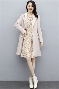 2020年冬装新款毛呢时尚套装大衣双排扣优雅淑女范气质休闲图片