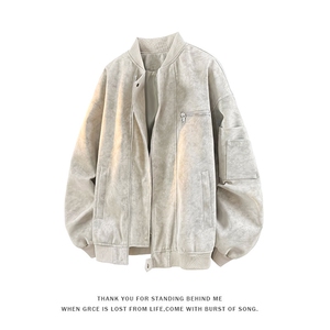 GENIOLAMODE美式vintage棒球服男秋季夹克高街痞帅扎染外套皮衣潮图片