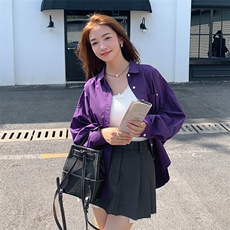 紫色宽松衬衫女休闲大版气质学生上衣小个子外套，女装衬衫，梦懿尔