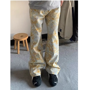 春季满印提花牛仔裤男款美式高街裤子直筒微喇弯刀裤LK83077-P38图片