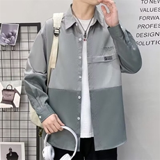 2026春季拼接撞色长袖衬衫男韩版潮流印花青少年学生翻领衬衣上衣，男装衬衫，星座715-4