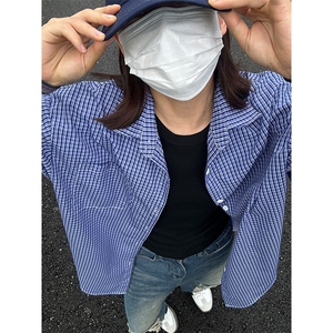 格子衬衫春夏美式短袖衬衫港风情侣装休闲衬衣 CS286-P30图片
