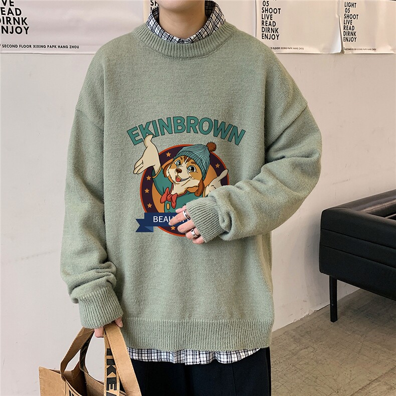 1港风圆领中性情侣潮流大码M-5XL印花加厚毛衣男7689P48加绒P55,男装针织衫/毛衣,星座226-2