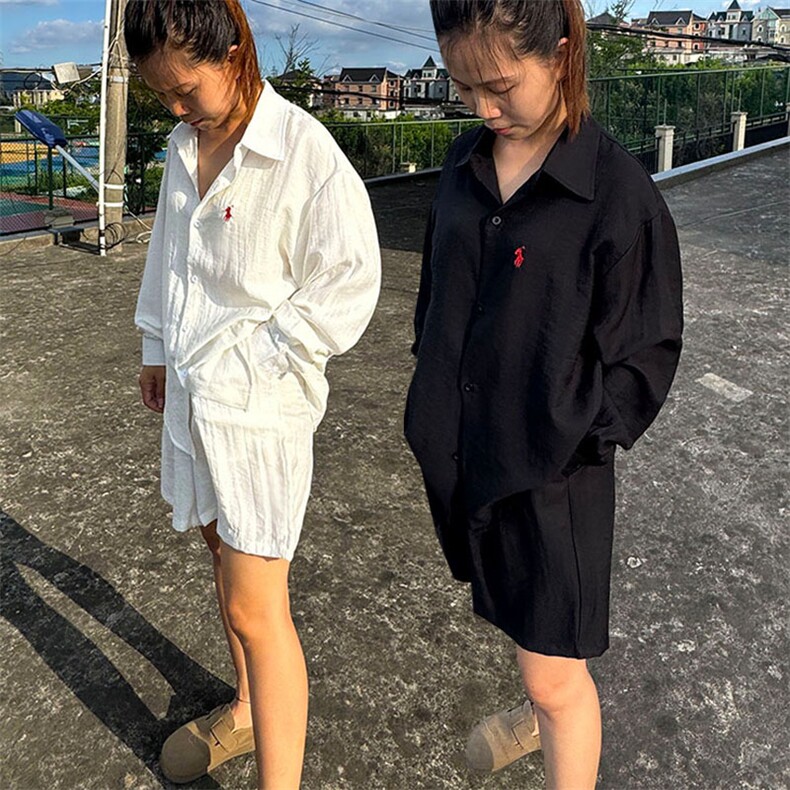 高级慵懒学院风男女长袖衬衫短裤棉麻透气凉爽套装高质量TC01，男装牛仔裤，星座115A-2