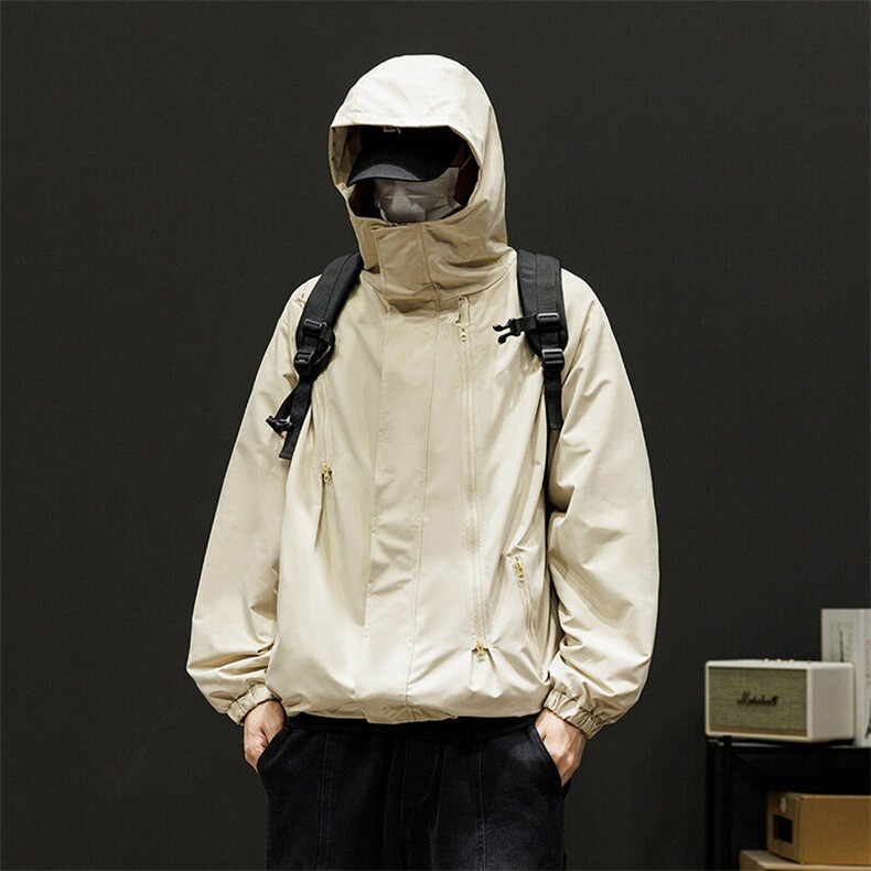 探路者砖红色冲锋衣外套拉链配饰男春秋优质防水冲锋衣J8008,男装夹克,星座1116A-1（原606A）