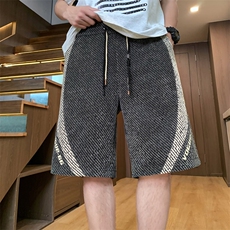 夏季休闲短裤男潮流时尚斜条纹五分裤户外宽松沙滩裤-L39-P28，男装牛仔裤，星座310B-3