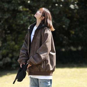 中性风痞帅假两件男装外套美式短款潮牌皮衣夹克DSA157B-J196-P98图片