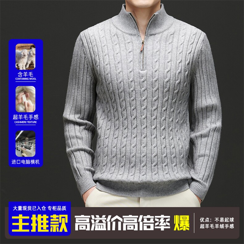 MF46835主推24秋冬新款含羊毛经典半高拉链领绞花毛衣LP同款图片